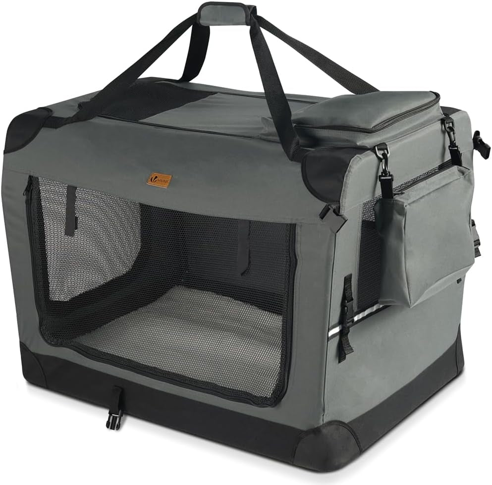 Extra Large Foldable Dog Carrier - Portable Fabric Pet Travel Bag with Cushion, Grey
