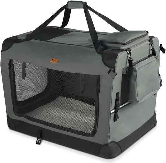 Extra Large Foldable Dog Carrier - Portable Fabric Pet Travel Bag with Cushion, Grey