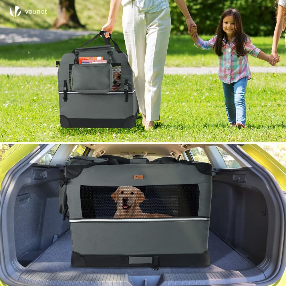 Extra Large Foldable Dog Carrier - Portable Fabric Pet Travel Bag with Cushion, Grey