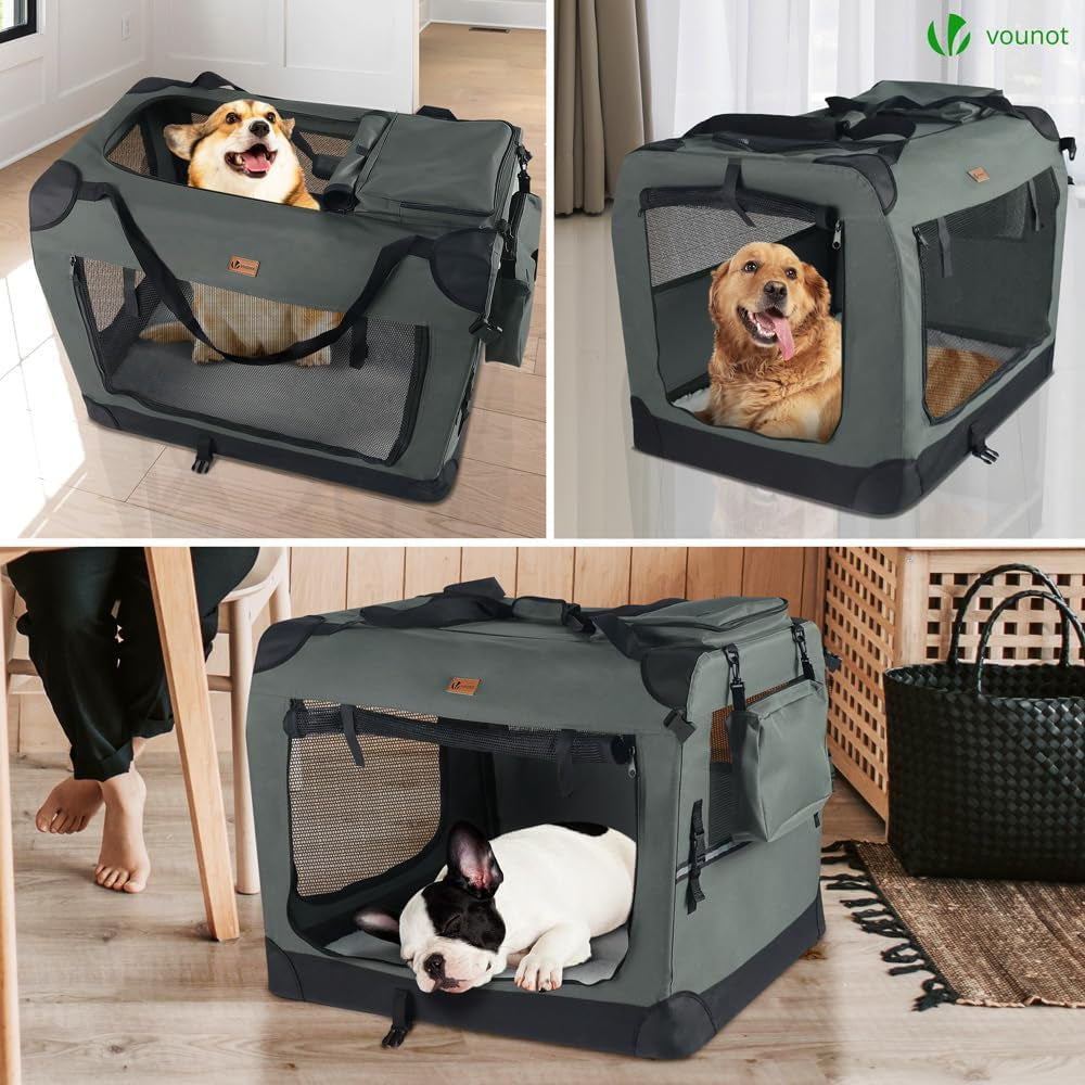 Extra Large Foldable Dog Carrier - Portable Fabric Pet Travel Bag with Cushion, Grey